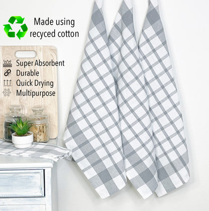 KITCHEN TOWEL SET OF 6 CHECKS, 18''x28'', GREY-WHITE