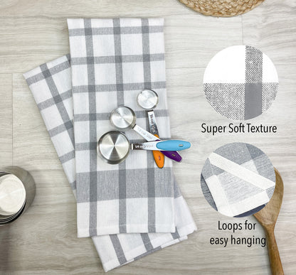 KITCHEN TOWEL SET OF 6 CHECKS, 18''x28'', GREY-WHITE