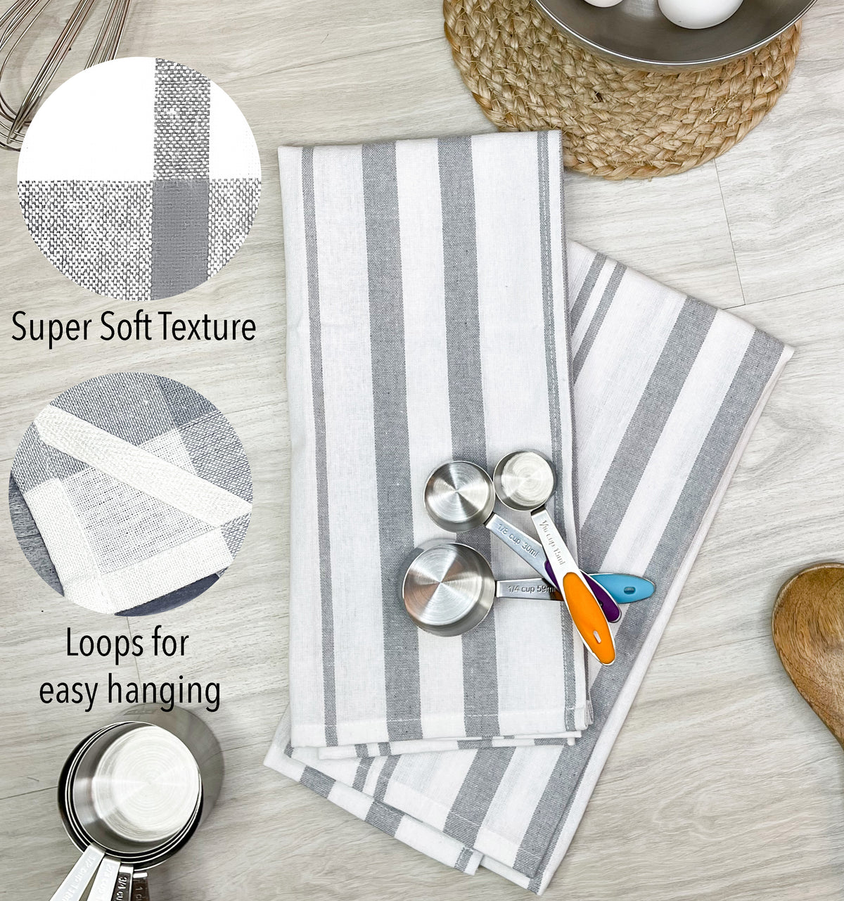 KITCHEN TOWEL SET OF 6 STRIPES, 18''x28'', GREY-WHITE