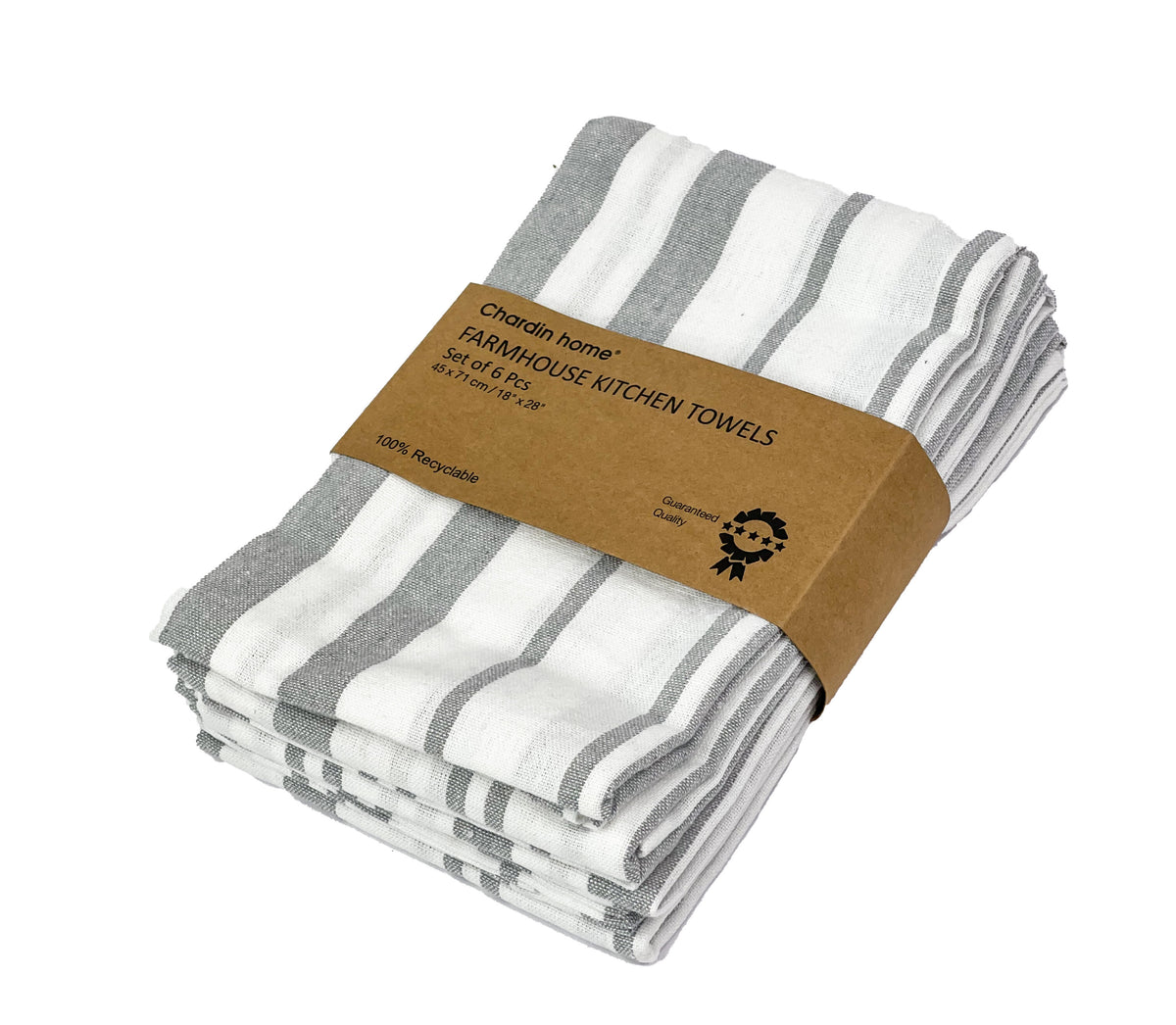 KITCHEN TOWEL SET OF 6 STRIPES, 18''x28'', GREY-WHITE