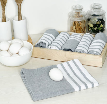 KITCHEN TOWEL SET OF 6 CENTER STRIPES, 18''x28'', GREY-WHITE