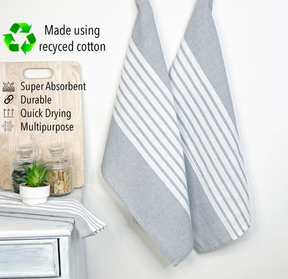 KITCHEN TOWEL SET OF 6 CENTER STRIPES, 18''x28'', GREY-WHITE