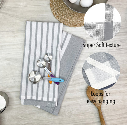 KITCHEN TOWEL SET OF 6 CENTER STRIPES, 18''x28'', GREY-WHITE