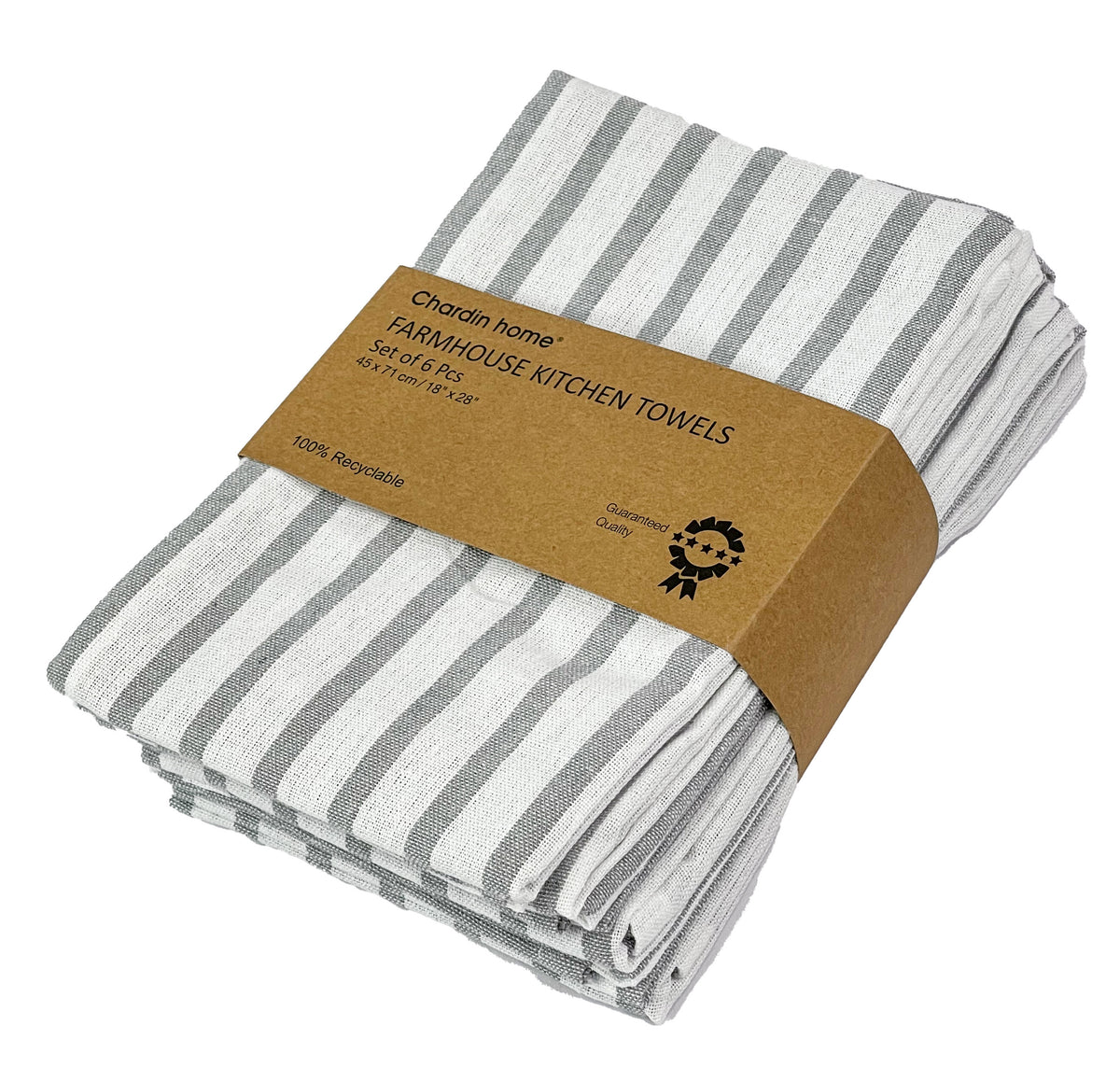 KITCHEN TOWEL SET OF 6 CENTER STRIPES, 18''x28'', GREY-WHITE