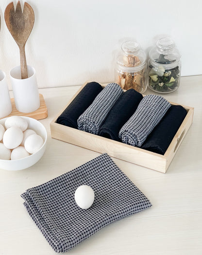 WAFFLE KITCHEN TOWELS SET OF 6, Black, 18''x28''