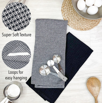 WAFFLE KITCHEN TOWELS SET OF 6, Black, 18''x28''