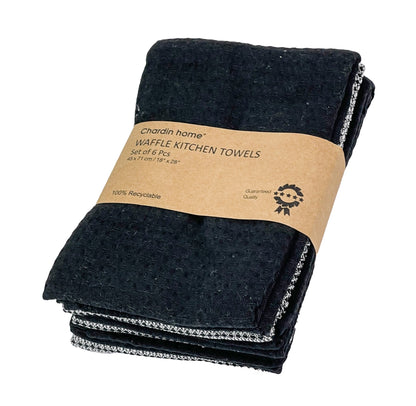 WAFFLE KITCHEN TOWELS SET OF 6, Black, 18''x28''