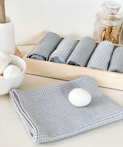 WAFFLE KITCHEN TOWELS SET OF 6, Grey, 18''x28''