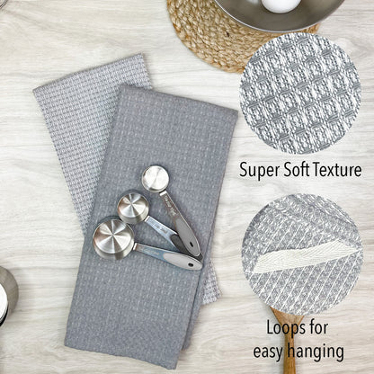 WAFFLE KITCHEN TOWELS SET OF 6, Grey, 18''x28''