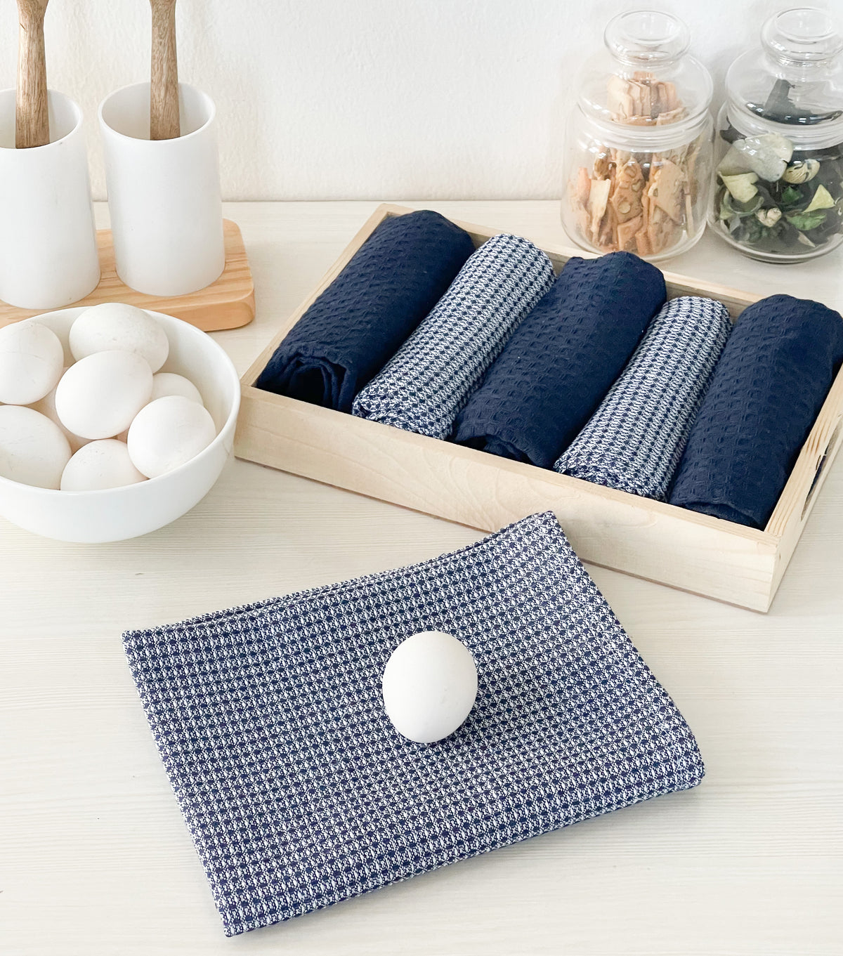 WAFFLE KITCHEN TOWELS SET OF 6, Blue, 18''x28''
