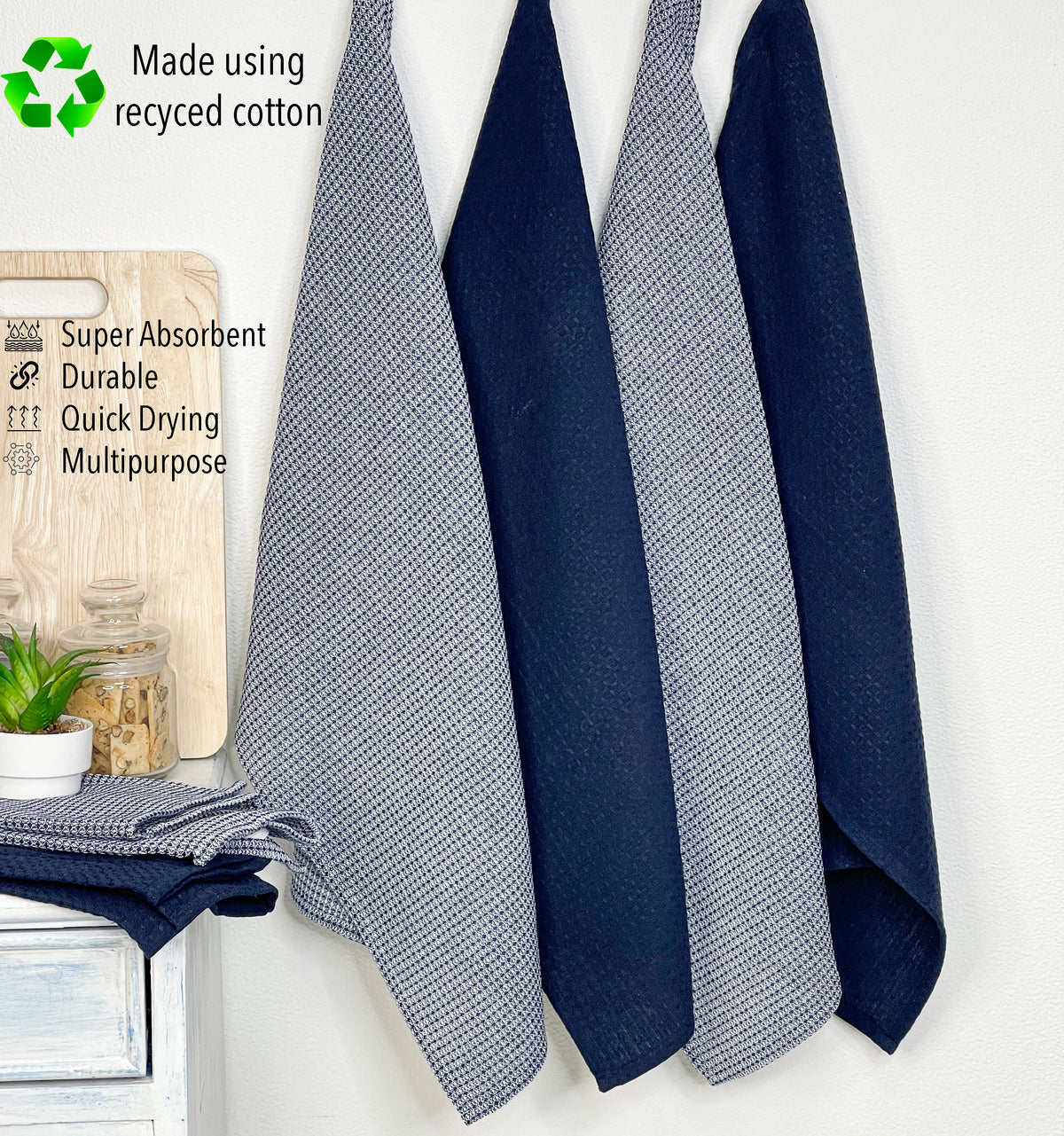 WAFFLE KITCHEN TOWELS SET OF 6, Blue, 18''x28''