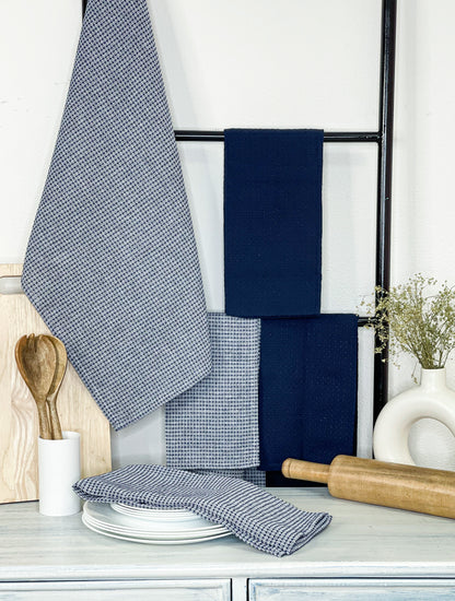 WAFFLE KITCHEN TOWELS SET OF 6, Blue, 18''x28''