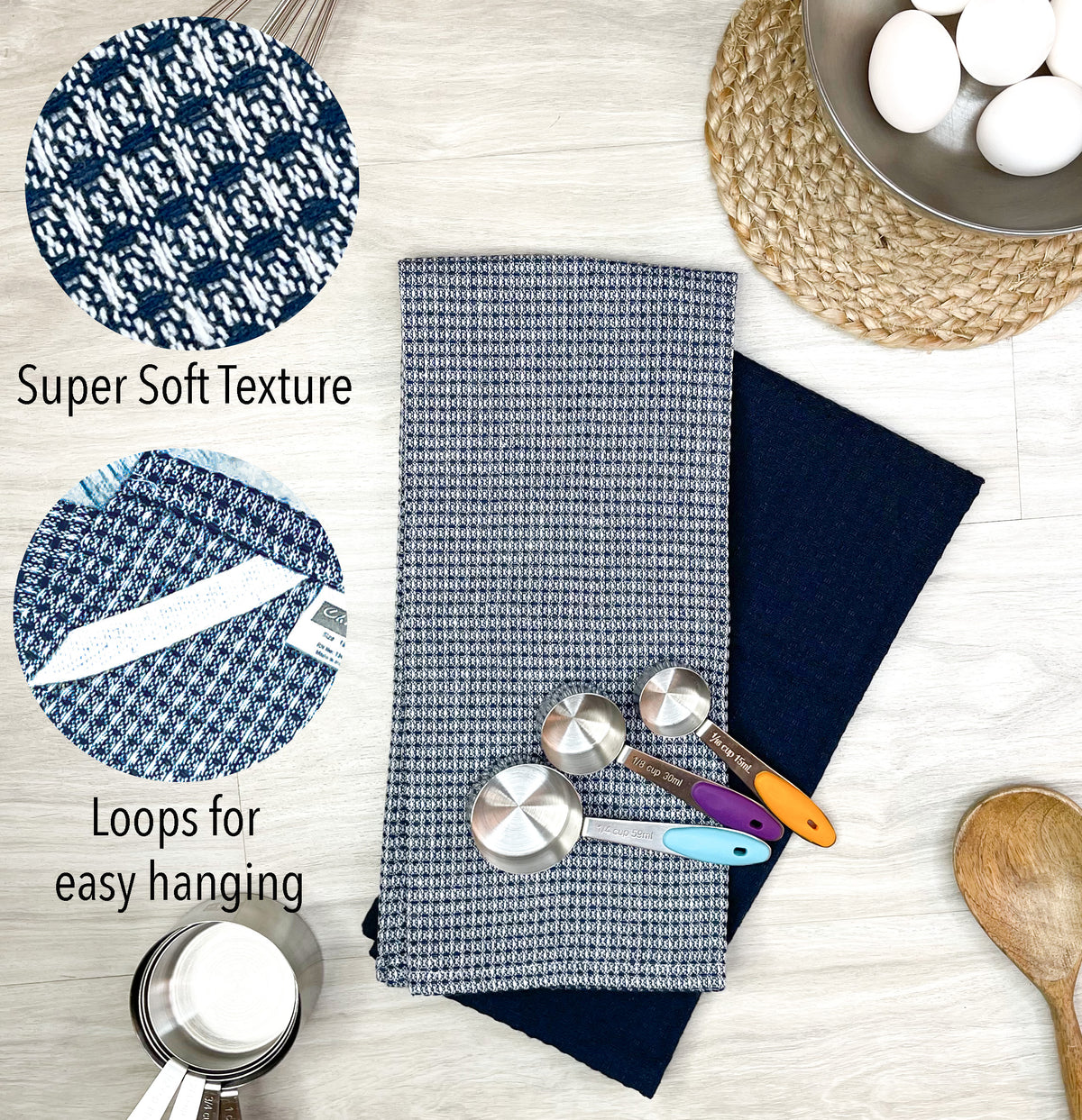 WAFFLE KITCHEN TOWELS SET OF 6, Blue, 18''x28''