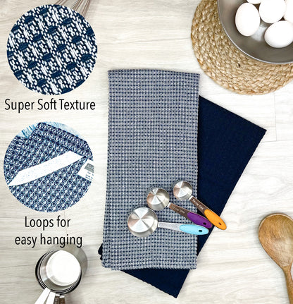 WAFFLE KITCHEN TOWELS SET OF 6, Blue, 18''x28''
