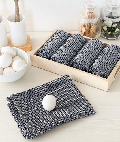 WAFFLE KITCHEN TOWELS SET OF 6, 18''x28'', Black-White