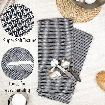 WAFFLE KITCHEN TOWELS SET OF 6, 18''x28'', Black-White