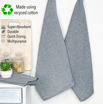 WAFFLE KITCHEN TOWELS SET OF 6, 18''x28'', Black-White