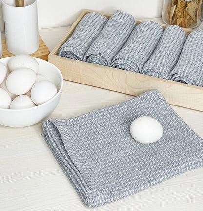 WAFFLE KITCHEN TOWELS SET OF 6, 18''x28'', Grey-White