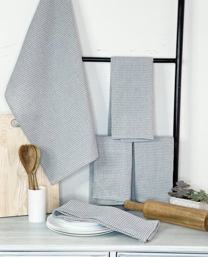WAFFLE KITCHEN TOWELS SET OF 6, 18''x28'', Grey-White