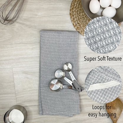 WAFFLE KITCHEN TOWELS SET OF 6, 18''x28'', Grey-White