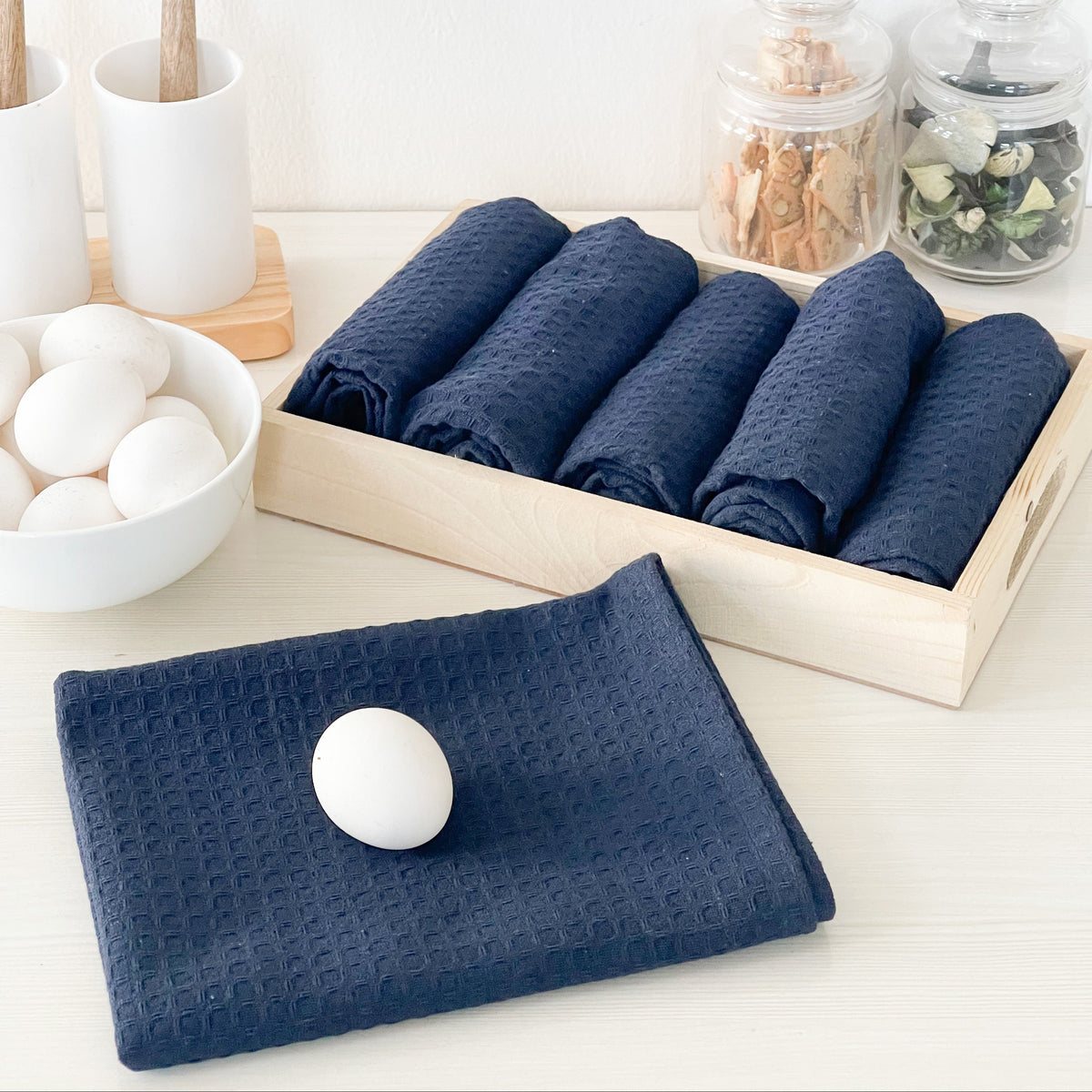 WAFFLE KITCHEN TOWELS SET OF 6, 18''x28'', Blue