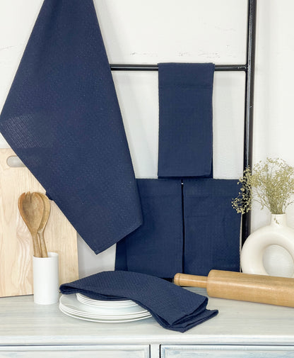WAFFLE KITCHEN TOWELS SET OF 6, 18''x28'', Blue
