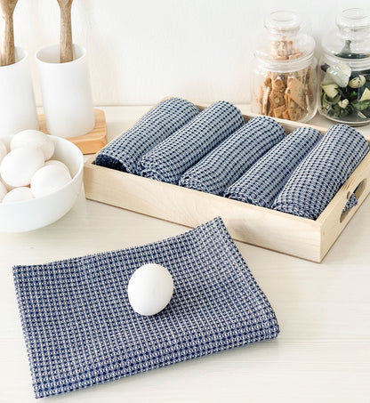 WAFFLE KITCHEN TOWELS SET OF 6, 18''x28'', Blue-White