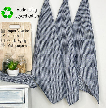 WAFFLE KITCHEN TOWELS SET OF 6, 18''x28'', Blue-White