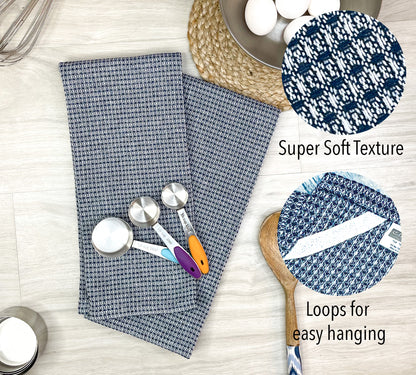 WAFFLE KITCHEN TOWELS SET OF 6, 18''x28'', Blue-White