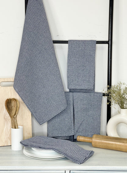 WAFFLE KITCHEN TOWELS SET OF 6, 18''x28'', Blue-White