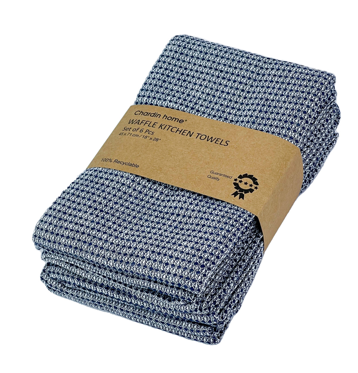 WAFFLE KITCHEN TOWELS SET OF 6, 18''x28'', Blue-White