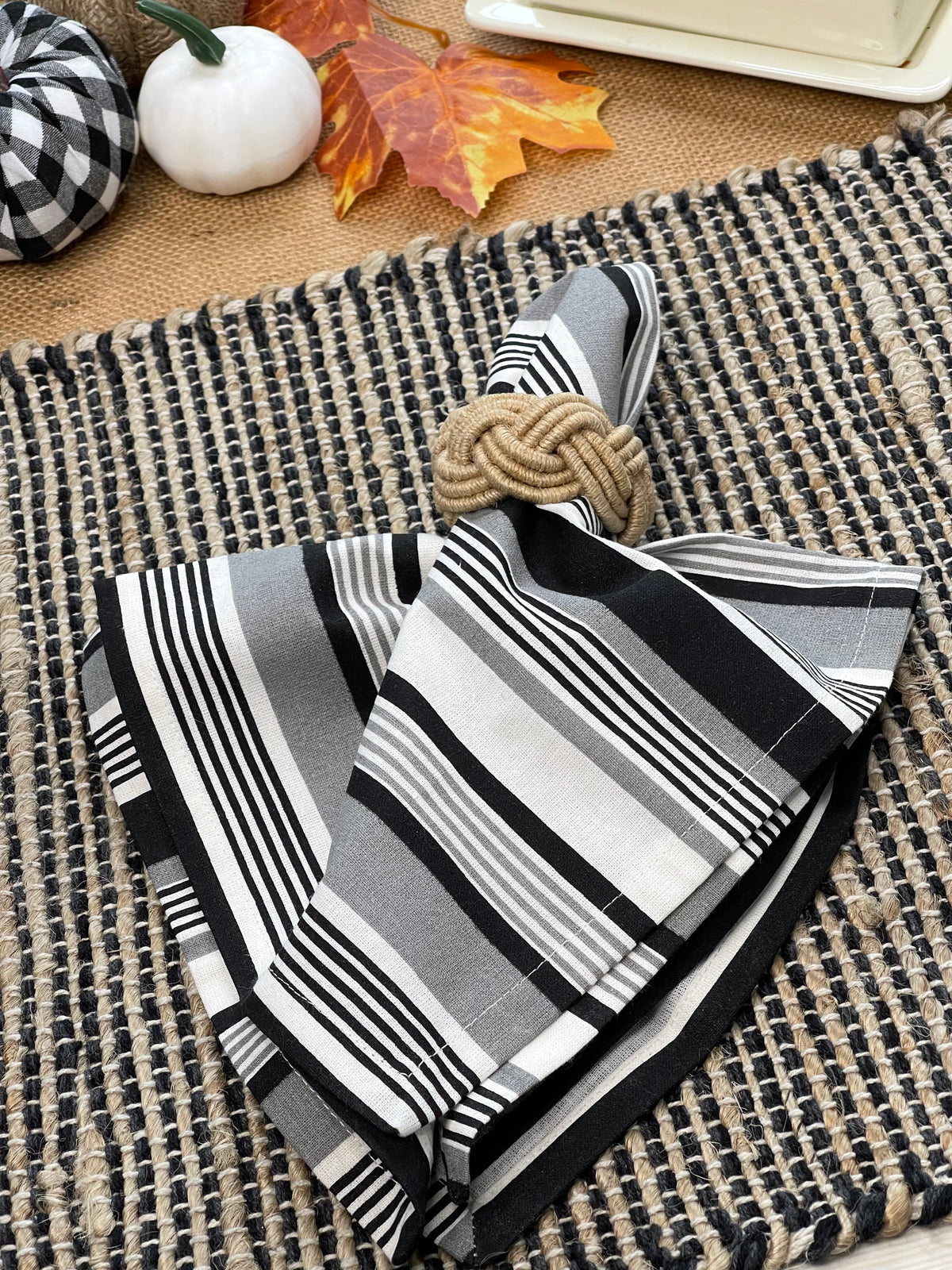 MOTLEY STRIPE NAPKIN SET OF 6, BLACK-GREY-WHITE, 18''x18''