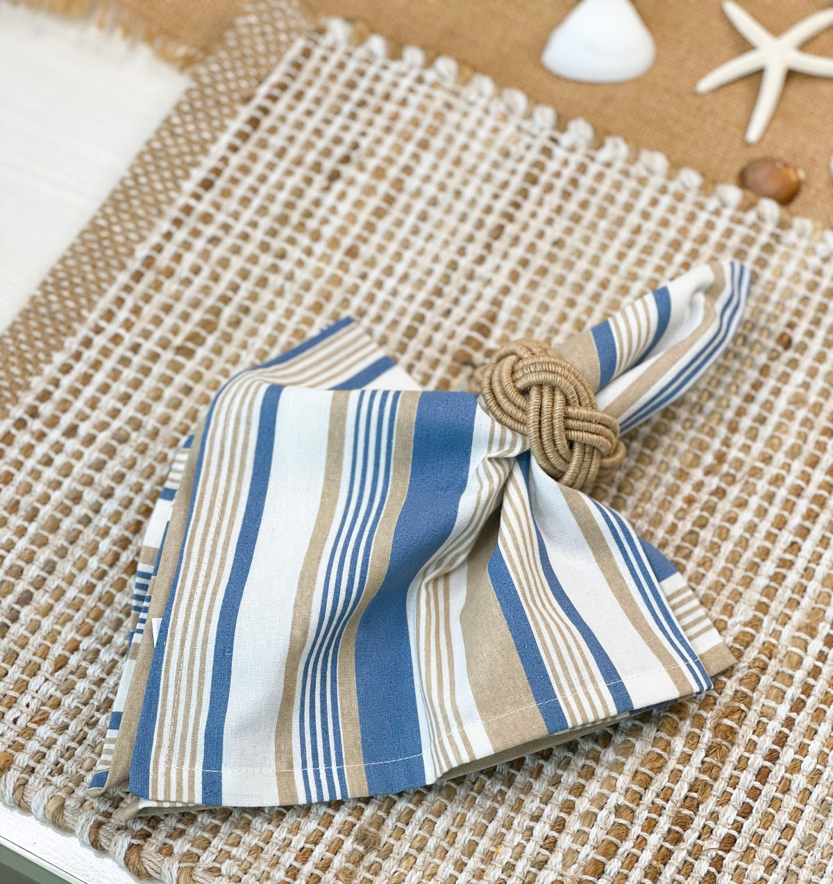 MOTLEY STRIPE NAPKIN SET OF 6, BEIGE-BLUE-WHITE, 18''x18''