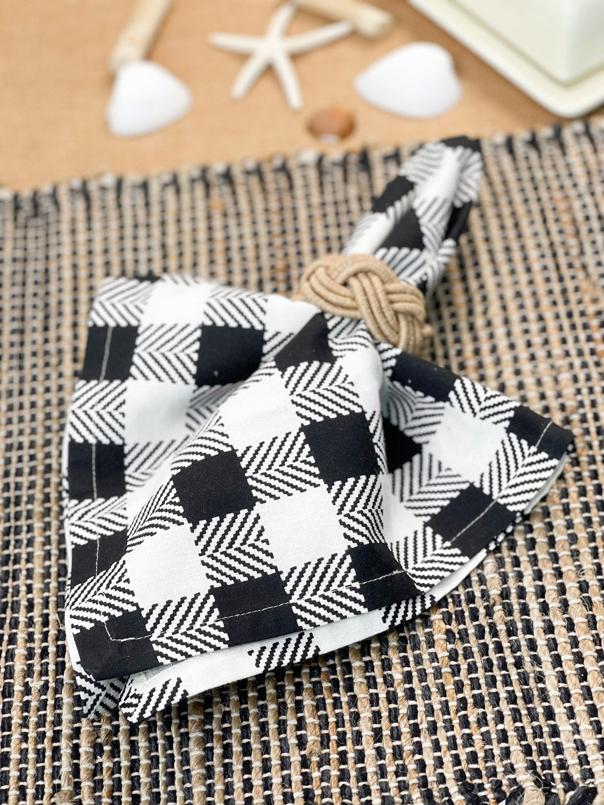 HERRINGBONE CHECKS NAPKIN SET OF 6, BLACK-IVORY, 18''x18''