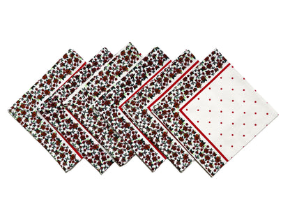 HOLLY NAPKIN SET OF 6, RED-WHITE-GREEN, 18''x18''