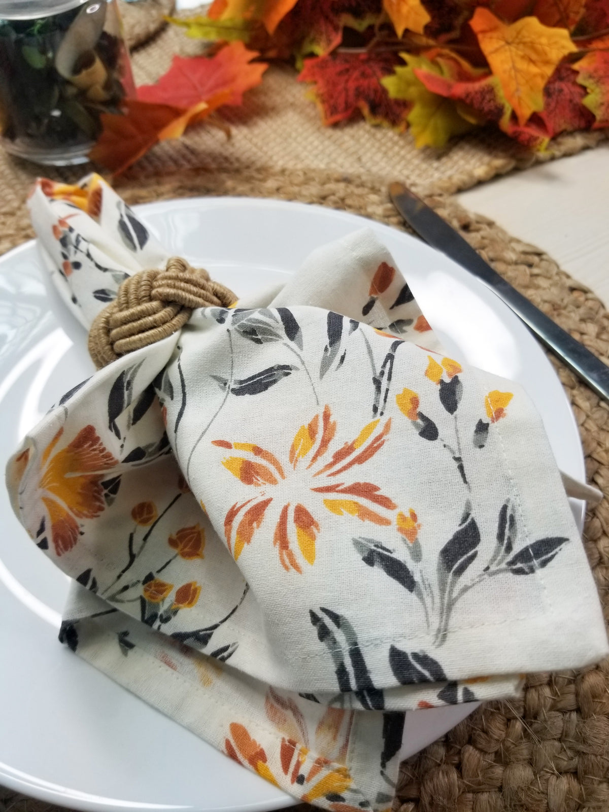 MARIGOLD NAPKIN SET OF 6, WHITE-GREY-ORANGE, 18''x18''