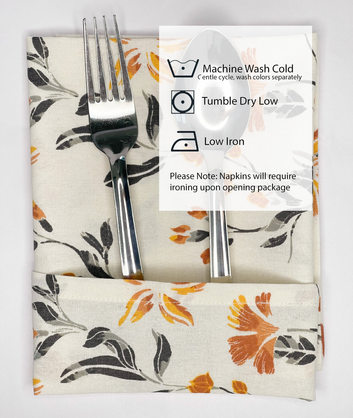 MARIGOLD NAPKIN SET OF 6, WHITE-GREY-ORANGE, 18''x18''