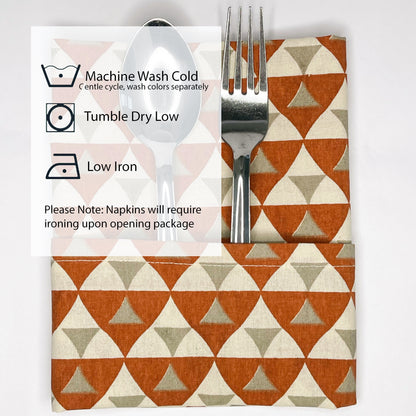 TRIANGLE NAPKIN SET OF 6, ORANGE-IVORY-BEIGE, 18''x18''