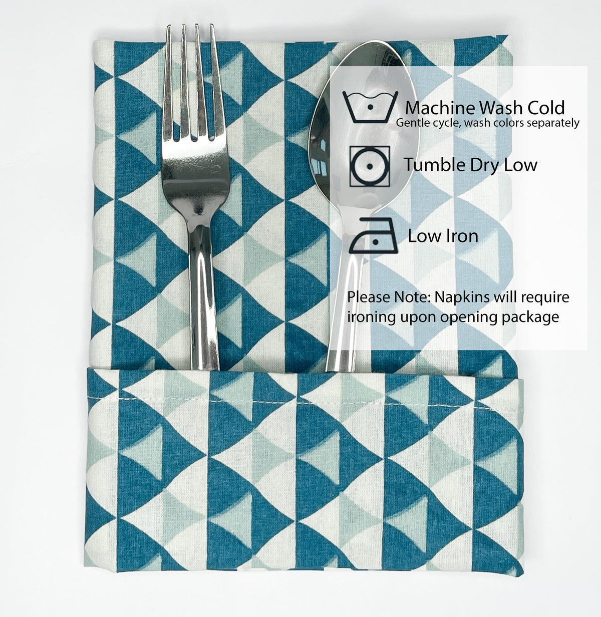 TRIANGLE NAPKIN SET OF 6, TEAL-WHITE, 18''x18''