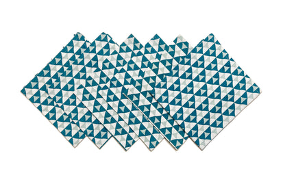 TRIANGLE NAPKIN SET OF 6, TEAL-WHITE, 18''x18''