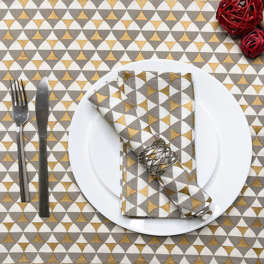 TRIANGLE NAPKIN SET OF 6, GREY-GOLD-WHITE, 18''x18''