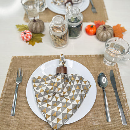 TRIANGLE NAPKIN SET OF 6, GREY-GOLD-WHITE, 18''x18''