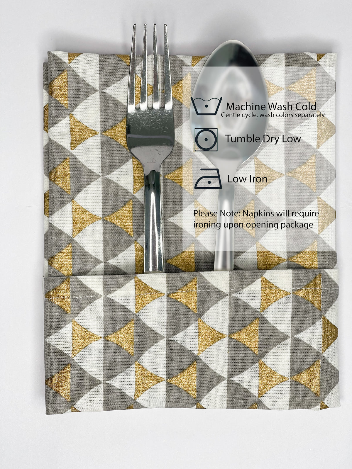 TRIANGLE NAPKIN SET OF 6, GREY-GOLD-WHITE, 18''x18''