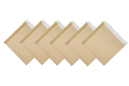 CHAMBRAY FRINGES NAPKINS SET OF 6-Beige-White, 18''x18''.