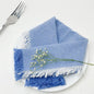 CHAMBRAY W. FRINGES NAPKINS SET OF 12, 18''x18'', Blue-White