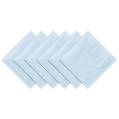 CLASSIC PINSTRIPE NAPKINS SET OF 6, Blue-White, 18''x18''.