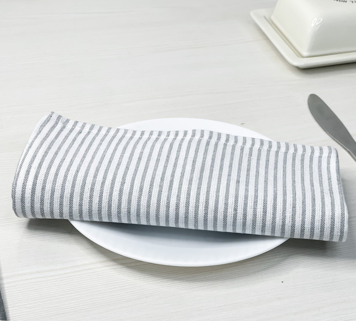 CLASSIC PINSTRIPE NAPKINS SET OF 12, 18''x18'', Grey-White