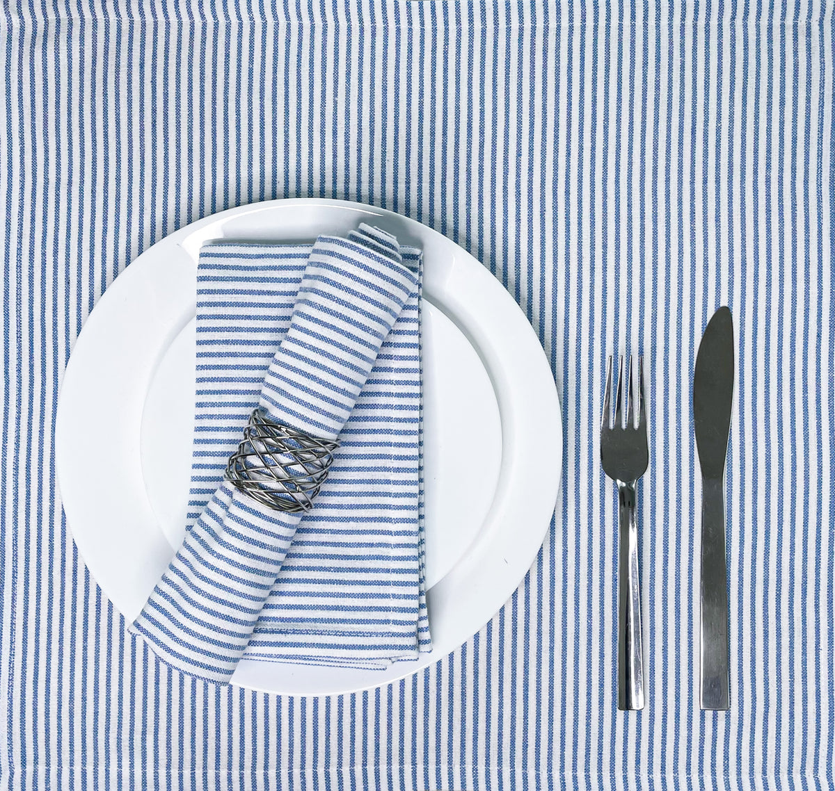 CLASSIC PINSTRIPE NAPKINS SET OF 12, 18''x18'', Blue-White
