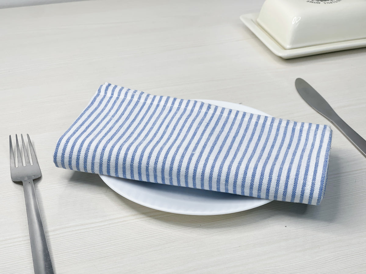 CLASSIC PINSTRIPE NAPKINS SET OF 12, 18''x18'', Blue-White