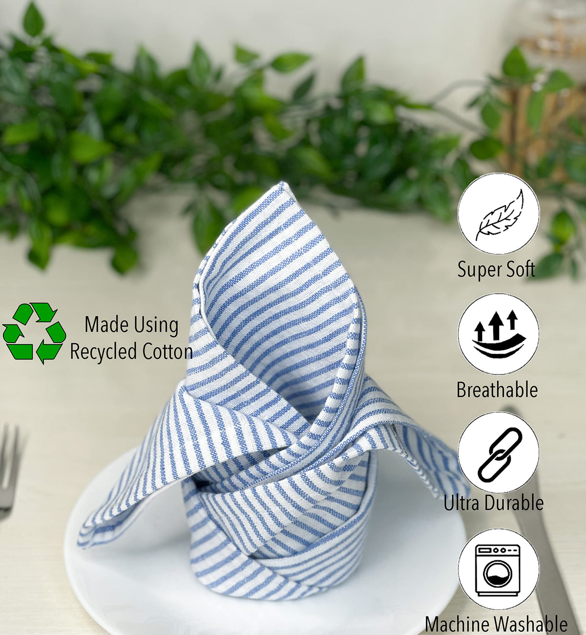 CLASSIC PINSTRIPE NAPKINS SET OF 12, 18''x18'', Blue-White